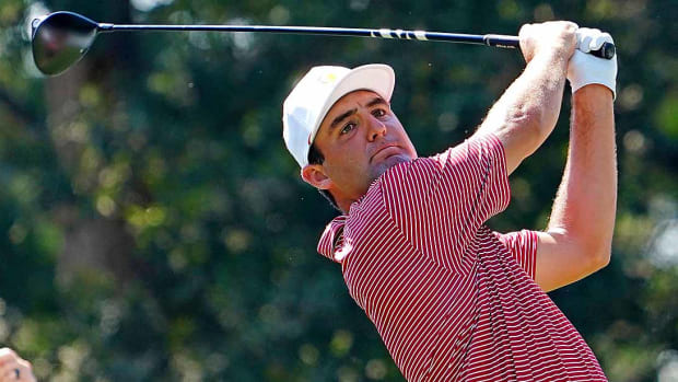 Scottie Scheffler is pictured during a practice round for the 2022 Presidents Cup.